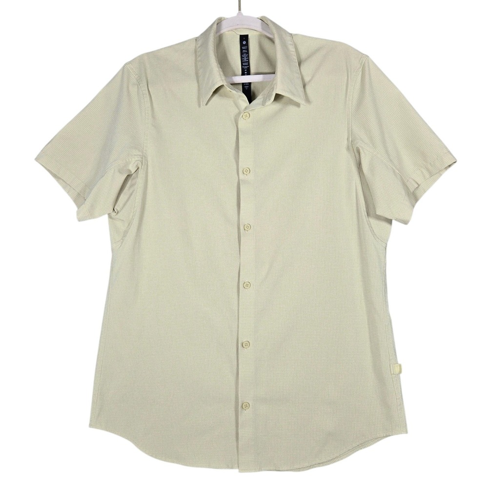 Lululemon Airing Easy Shirt Mens L Yellow Short Sleeve Button Down Stretch Top
